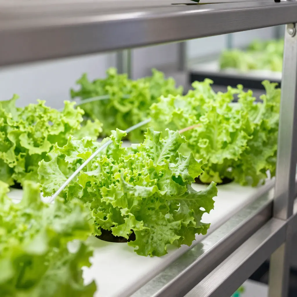 Modern hydroponics system growing fresh herbs and lettuce
